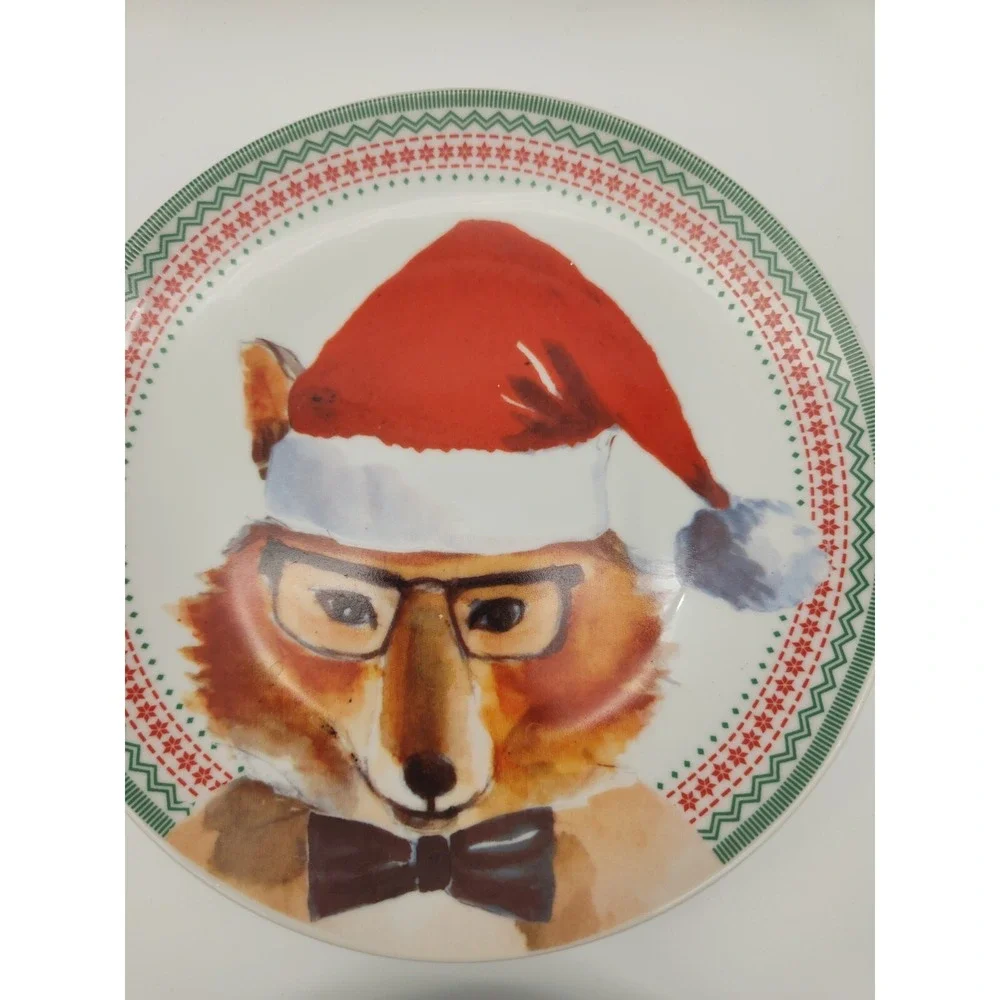 Ciroa Celebrate Holiday Christmas Winter Forest Animal 4 Salad Dessert Plates 8